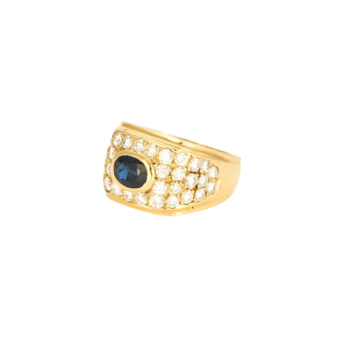 Bague 57 Bague or jaune, saphir central, sertie de 38 diamants 58 Facettes 1-0000102/2
