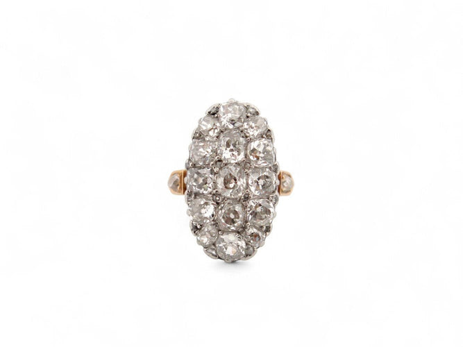 Bague 48 bague marquise navette 17 diamants 3.4ct t48 or rose 18k & platine 7.8 gr 58 Facettes 270710