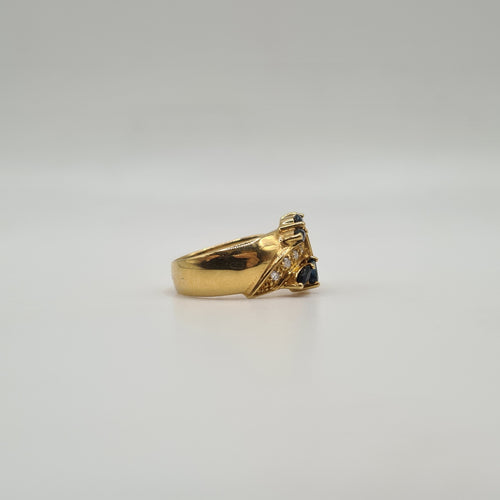 Bague 52.5 Bague or jaune sertie d'un saphir oval & saphirs et diamants 58 Facettes