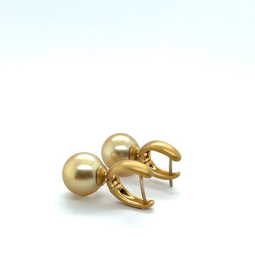 Boucles D’Oreilles en Perles Champagne et Or Jaune
