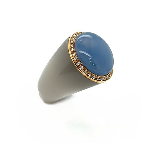 Bague 57.5 Bague en bakélite avec Calcédoine, Diamants et accents en or 58 Facettes 33728/0FJN5D4P