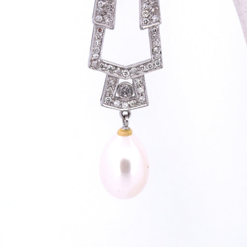 Boucles d'oreilles Boucles d'oreilles Art Déco en or blanc avec perles et diamants 58 Facettes