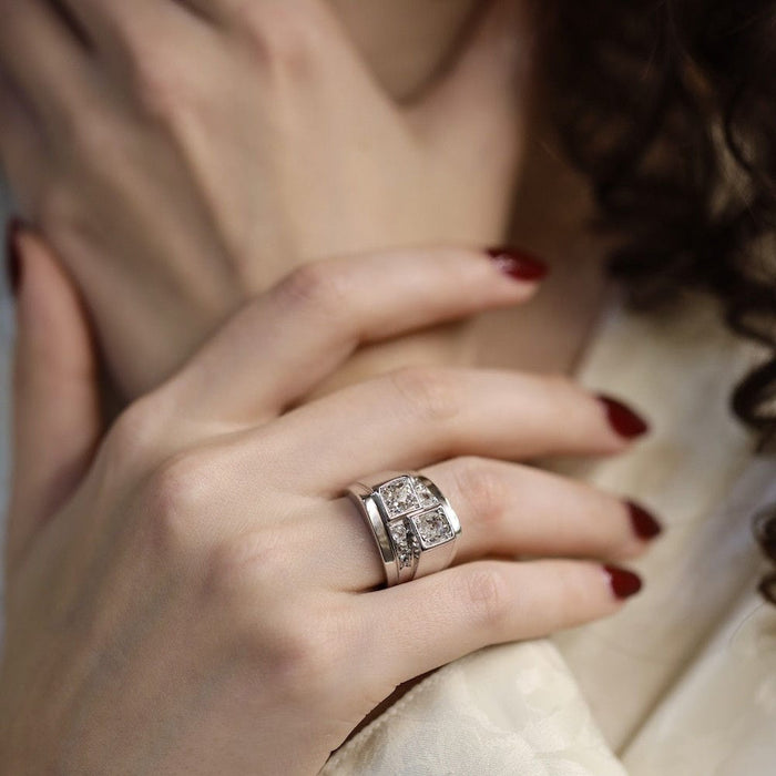 Bague 51 Bague Tank en or et platine avec diamants taille ancienne 58 Facettes