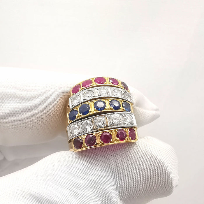 Bague 53 Bague or jaune diamants rubis et saphirs 58 Facettes