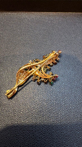 Broche Magnifique broche or jaune, diamants et gemmes de couleurs 58 Facettes 096522283105