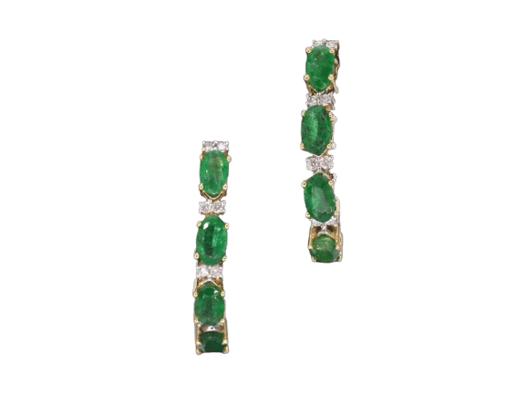 Gold earrings with diamonds and emerald 58 Facettes 2135