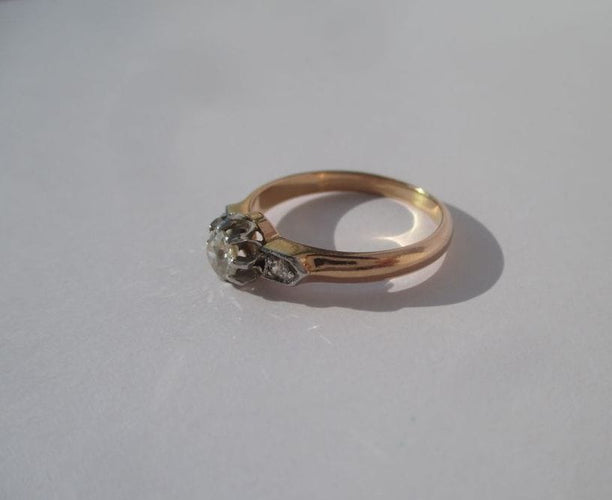 Bague 54.5 Bague solitaire Art Nouveau Diamant Or rose et Platine 58 Facettes