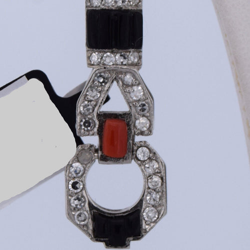 Boucles d'oreilles Boucles d'oreilles Art déco en platine ornées d'onyx, de corail et de diamants de 1,50 ct 58 Facettes OR156