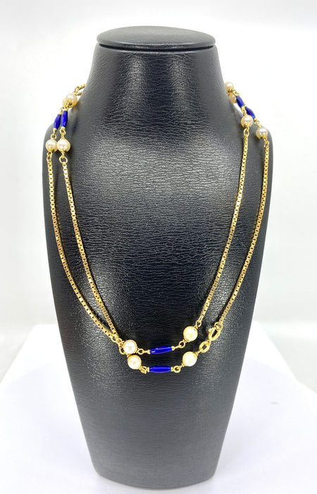 Collier Collier chaine or jaune perles et émail bleu 58 Facettes AB377