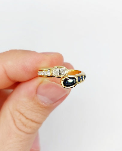 Bague 55.5 Bague toi et moi vintage or 18k diamant 0.35 carat et saphirs 58 Facettes A02998