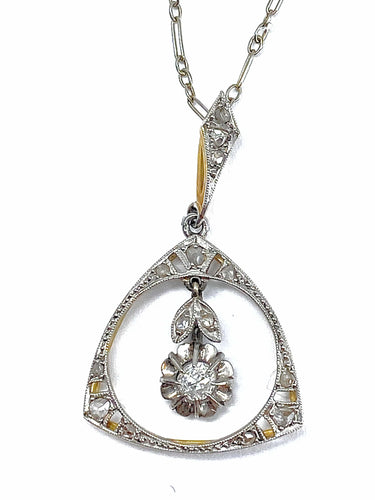 Pendentif en diamants sur chaîne en or 18 carats Art Deco