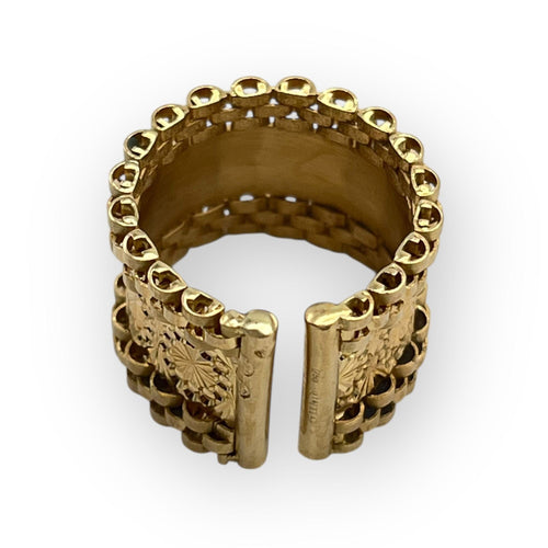 Bague 53 Bague or jaune anneau large à motif réglable 58 Facettes 149061006