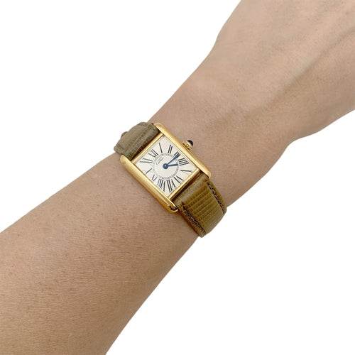 Montre Montre Cartier, "Tank Must" argent plaqué or, cuir. 58 Facettes 34826