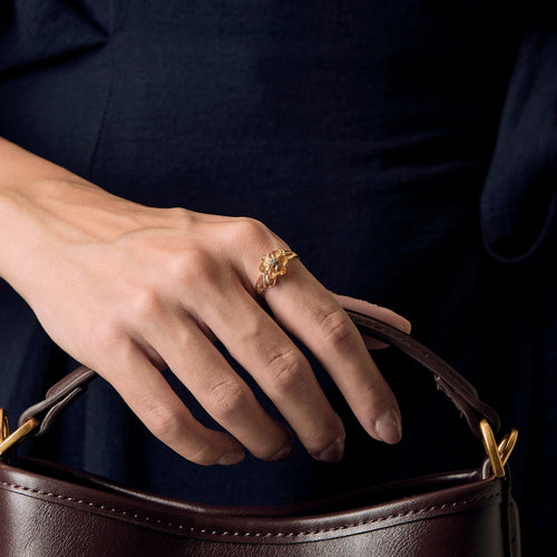 Bague Fleur en Or jaune, citrines et diamant