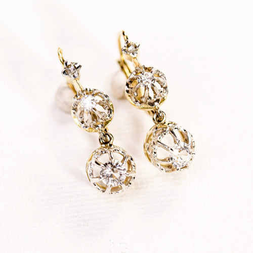 Boucles d'oreilles Boucles d'oreilles dormeuses anciennes diamants en or jaune et blanc 58 Facettes LMB-278