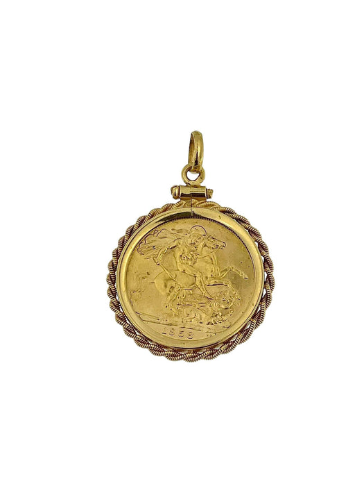 Pendentif Pendentif en or jaune avec pièce souveraine 1958 Elizabeth II 58 Facettes