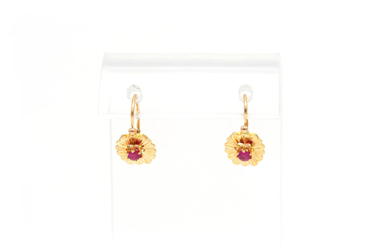 Boucles d'oreilles Boucles d'oreilles Art Déco or jaune et rubis de synthèse 58 Facettes 22472
