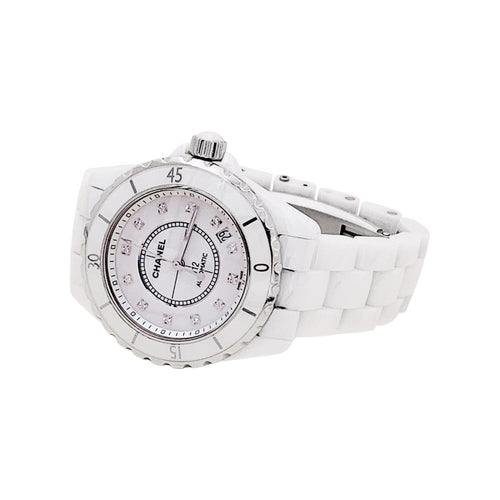 Montre Montre Chanel, "J12", céramique blanche, diamants. 58 Facettes 35200