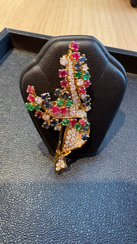 Broche Magnifique broche or jaune, diamants et gemmes de couleurs 58 Facettes 096522283105