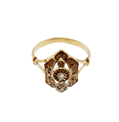 Bague 53.5 Bague marquise Art Déco or jaune, diamant taille rose (circa 1910) 58 Facettes A06376