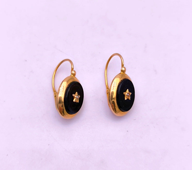 Boucles d'oreilles Napoléon III or, onyx et perle