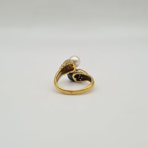Bague 53 Bague toi & moi or jaune sertie de diamants, perle de culture et perle Tahiti 58 Facettes