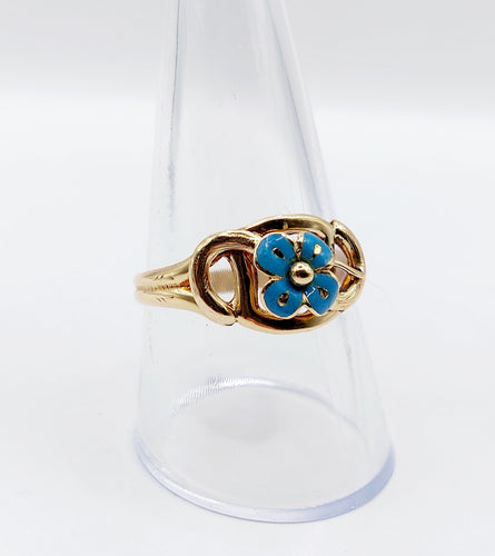 Bague 60.5 Bague victorienne or jaune, trèfle à quatre feuilles et émail bleu (circa 1890) 58 Facettes A05633