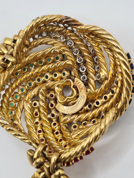 BOUCHERON - Collier or jaune sertie de diamants, saphirs, émeraudes et rubis 58 Facettes