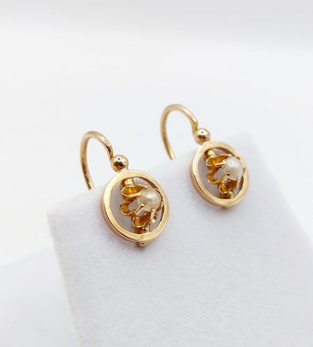 Boucles d'oreilles Dormeuses victoriennes or rose et perles (circa 1890) 58 Facettes A05887