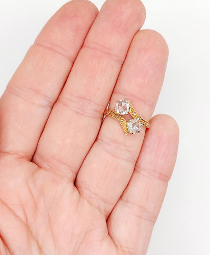 Bague 51 Bague toi et moi antique en or rose 18k et diamants taille roses 58 Facettes A06333