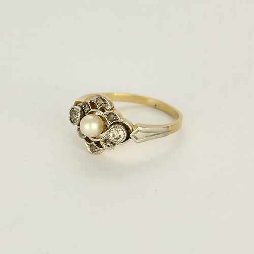 Bague 50,5 Bague de jeune fille en or jaune et or blanc, diamants et perle de culture 58 Facettes SQU3784X5