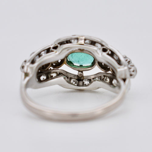 Bague 54 Bague Art-Déco 1930 Platine Emeraude Naturelle et Diamant TA 58 Facettes