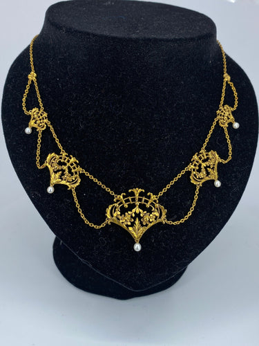 Collier Collier draperie en or 18 carats et perles, travail français vers 1880 58 Facettes AB37