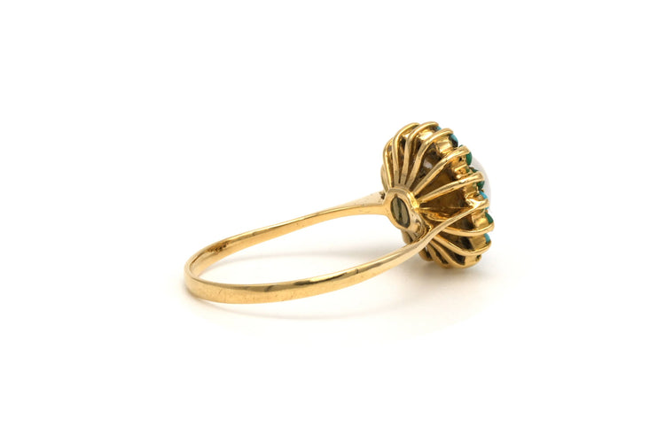 Bague 56 Bague Années 70 en or jaune 18 carats sertie d'une perle et de turquoises 58 Facettes 22091