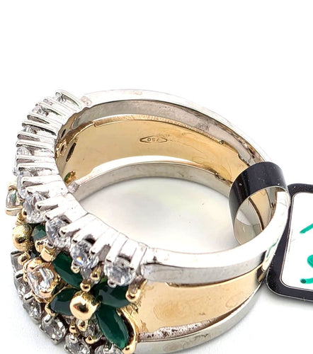 Anello fascia anni 70' oro giallo con smeraldi e diamanti 58 Facettes