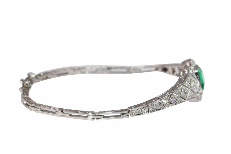 Bracelet Bracelet Art déco raffiné des années 1920, émeraude et diamants – Sophistication intemporelle 58 Facettes 25014-0038