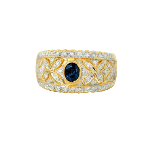 Eleganter Saphir-Diamant-Ring aus 18K Gold | Vintage Luxus
