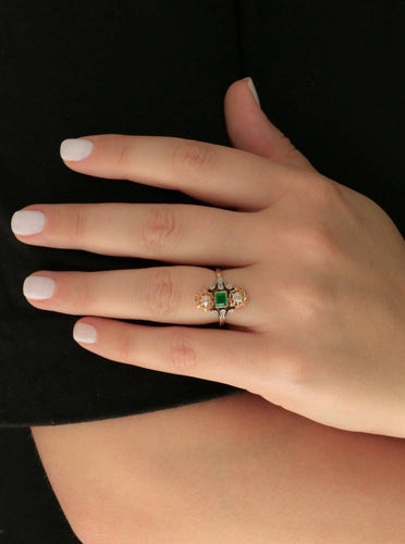 Bague 54 Bague Art Nouveau émeraude diamants 58 Facettes 1042.2