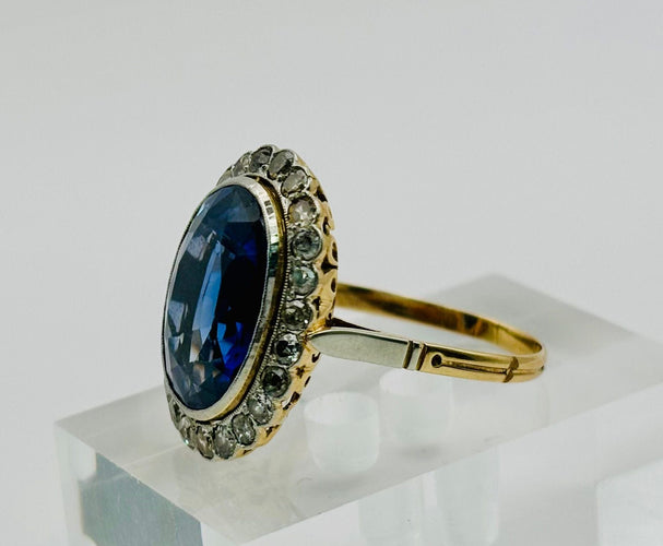 Bague 59 Bague ancienne en or jaune et platine avec un saphir et des diamants 58 Facettes 50270