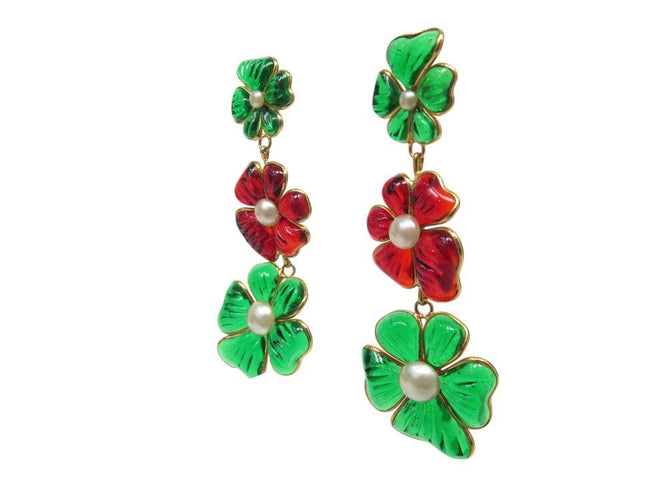 Collier parure collier boucles d'oreille augustine paris gripoix camelia pate verre 58 Facettes 269071