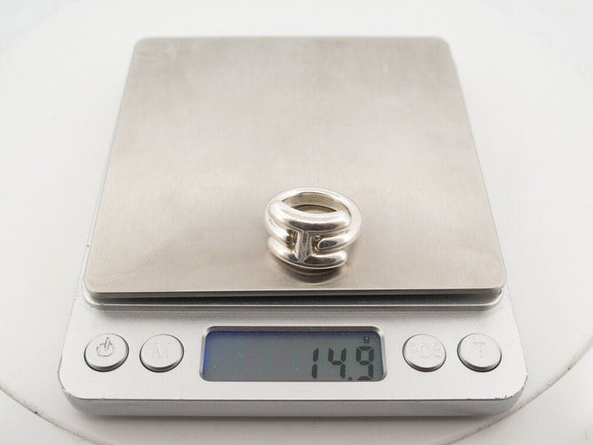 Bague 54 bague HERMES vif argent massif 925 14gr motif h t54 + boite  sterling 58 Facettes 267571