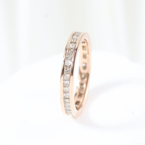 Bague Alliance en or rose sertie de diamants taille princesse 58 Facettes J020000096