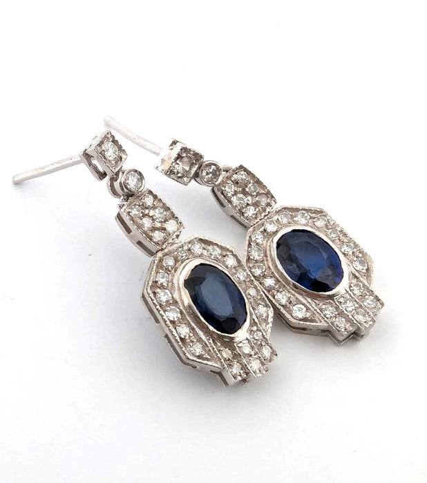 Boucles d'oreilles Boucles d'oreilles en or blanc avec saphirs et diamants 58 Facettes