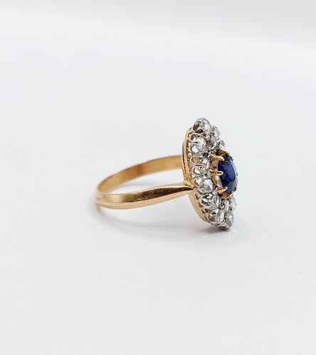 Bague 47 Bague marquise antique or rose, saphir synthétique et diamants 58 Facettes A05612