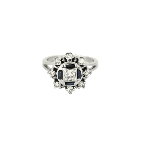 Bague 54 Bague en or blanc, diamants et saphir 58 Facettes 250352