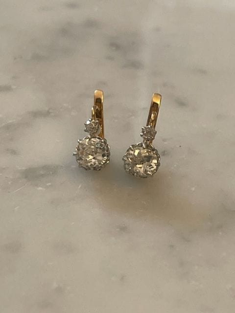 Pair of antique sleeper earrings, diamonds 58 Facettes