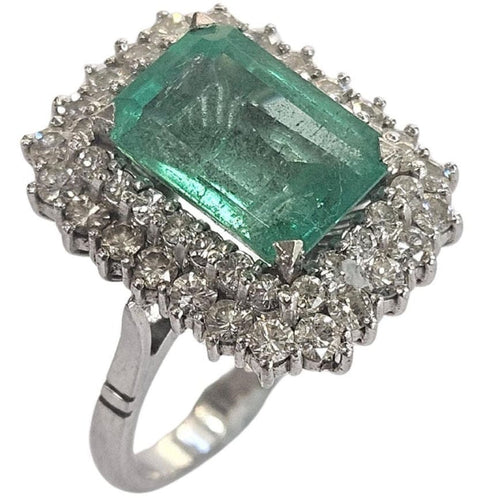 Bague 51 Bague cluster avec émeraude colombienne naturelle certifiée HRD de 3,45 cts en or blanc 58 Facettes E24