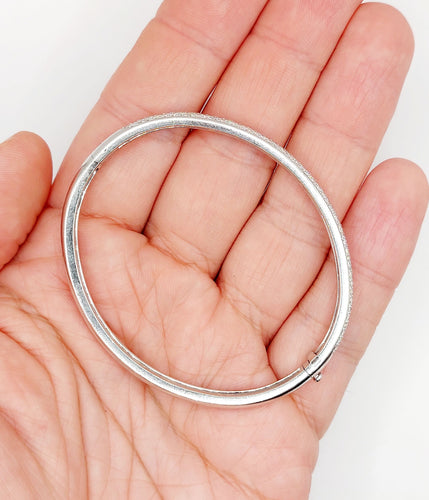 Bracelet jonc or blanc 18k et 2,80 carats de diamants, vintage, art deco