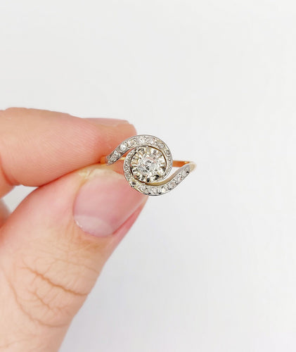 Bague 53 Bague tourbillon antique en or 18k et platine et diamants (circa 1900) 58 Facettes A06348