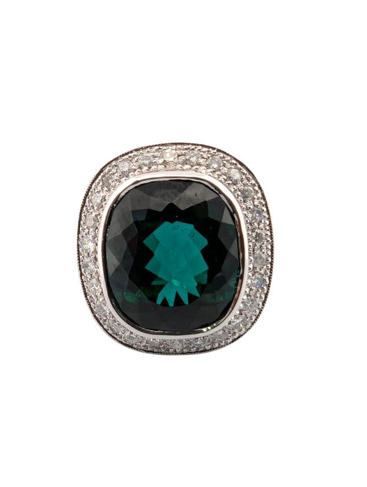 Bague en or blanc avec tourmaline verte et diamants